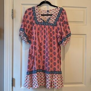 Old Navy, pink and blue dress with pink lining.